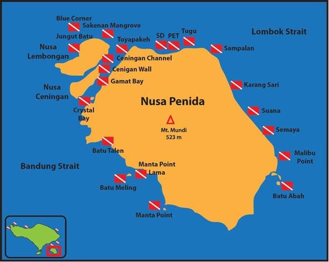 Nusa Penida Lembongan dive map